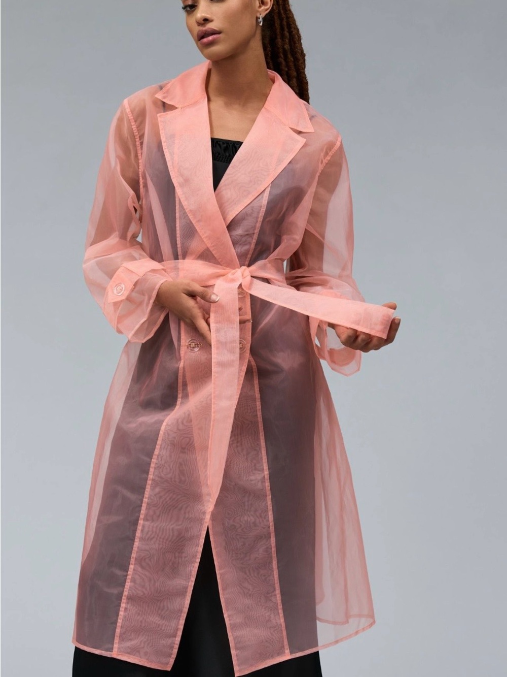 Anthropologie Elegant Coral Sheer Trench Coat. 45”L Perfect layering piece L/XL